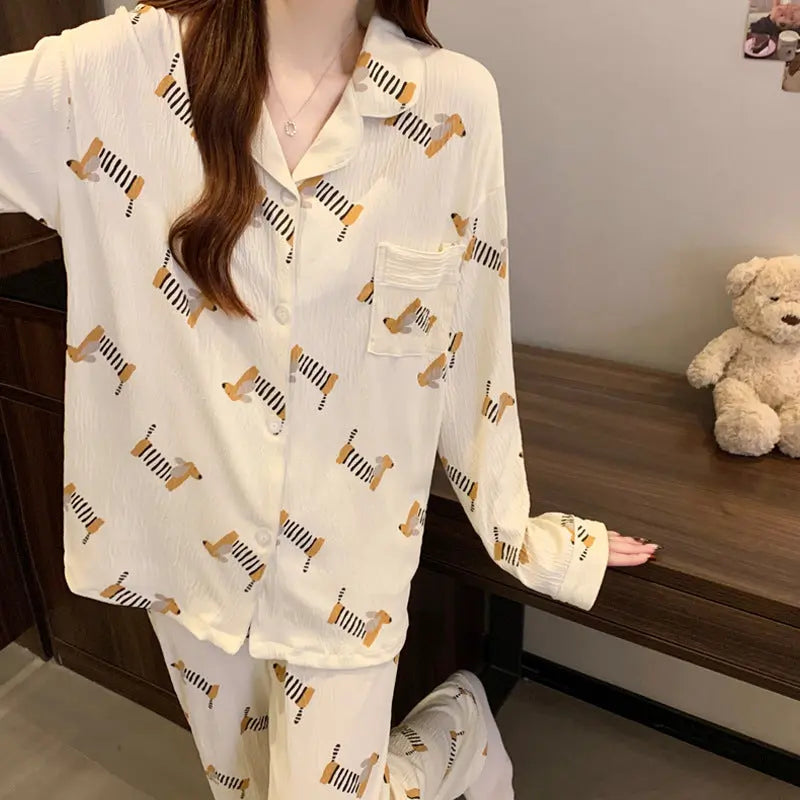 Sausage Dog Japanese Cartoon Pajamas For Women EX-STOCK Canada
