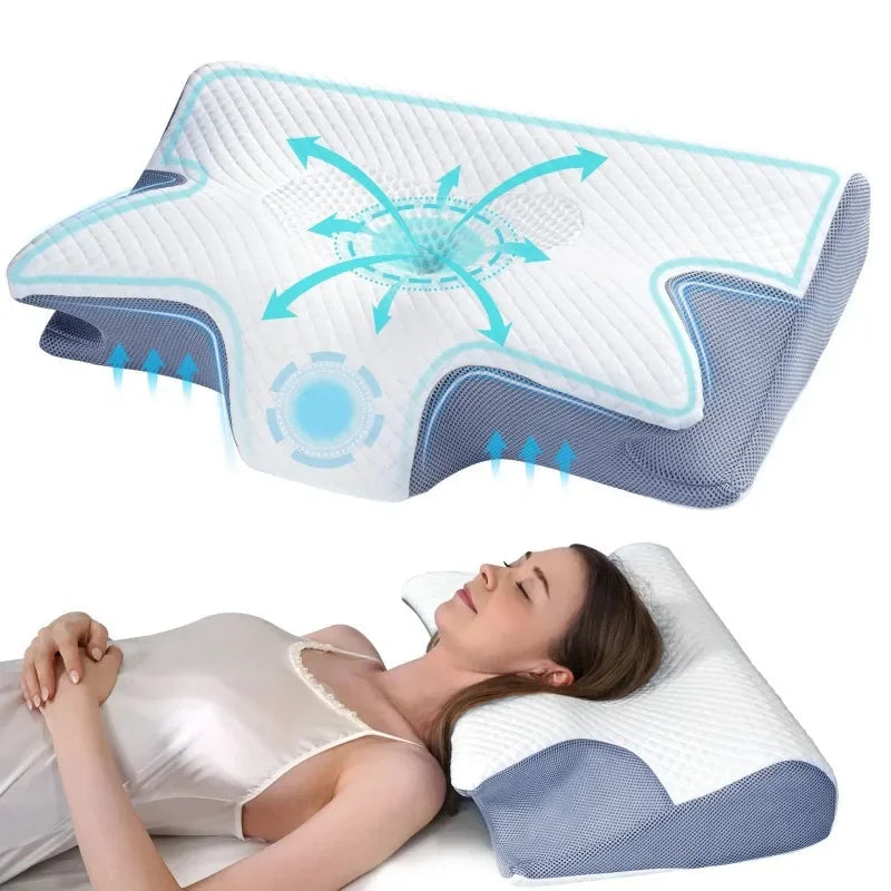Sleep Memory Pillow Butterfly Memory Foam Neck Pillows Contoured Sleep For Neck Pain Relief Stomach Support Comfortable Pillow Velora