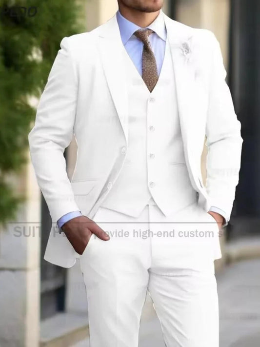 Slim Fit Suit Sets For Men Wedding Banquet Groomsman Elegant Formal Vest Pants Three Pieces Fashion Male Classic Outfits - Velora