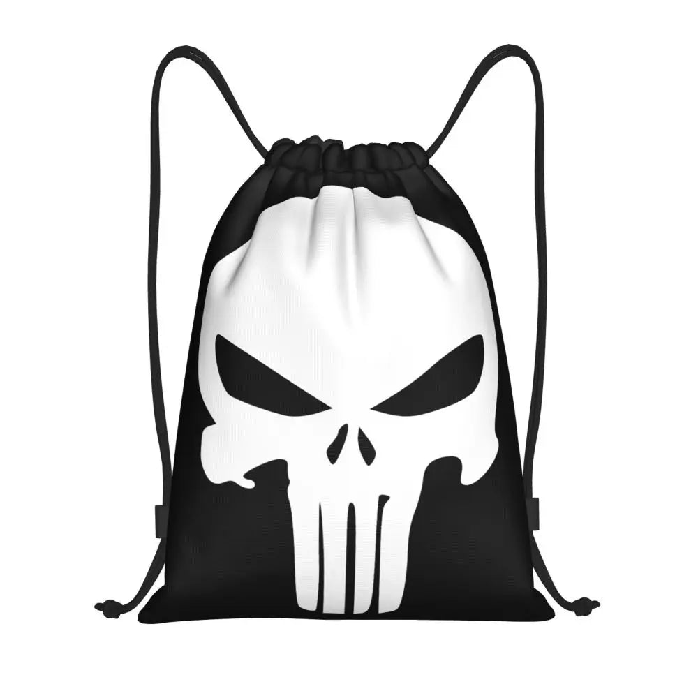 Custom Punisher Skeleton Drawstring Backpack Women Men Sport Gym Sackpack Portable Skull Bone Shopping Bag Sack - Velora