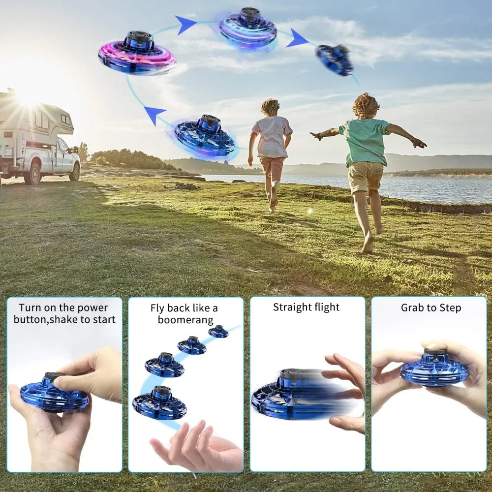 Flying Spinner UFO Mini Drone,Flying Spinner Hand Operated Drones Indoor Outdoor Cool Stuff Mini Drones Toys Birthday Gifts Velora