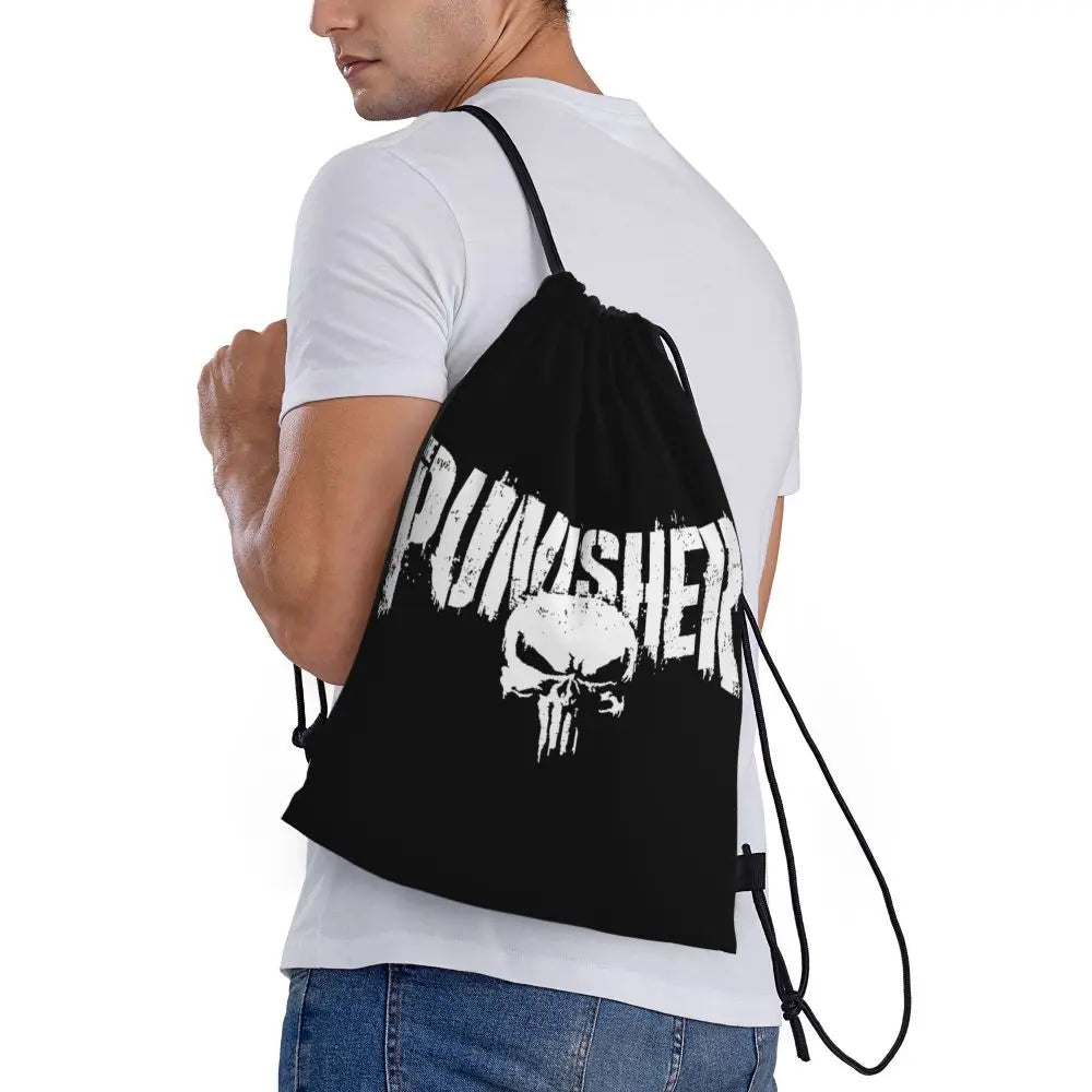Custom Punisher Skeleton Drawstring Backpack Women Men Sport Gym Sackpack Portable Skull Bone Shopping Bag Sack - Velora