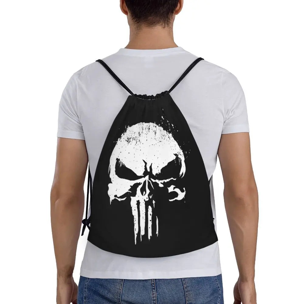 Custom Punisher Skeleton Drawstring Backpack Women Men Sport Gym Sackpack Portable Skull Bone Shopping Bag Sack - Velora