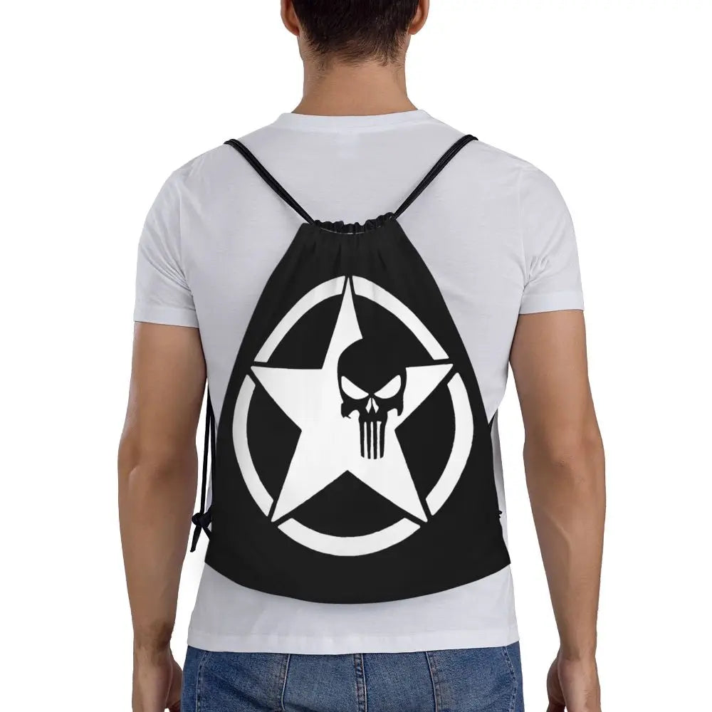 Custom Punisher Skeleton Drawstring Backpack Women Men Sport Gym Sackpack Portable Skull Bone Shopping Bag Sack - Velora