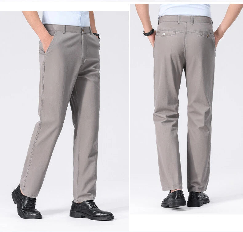 Spring Summer Cotton Suit Pants Men Solid Color Smart Casual Dress Trousers Man Lightweight Zipper Fly Straight Breathable Pants - Velora
