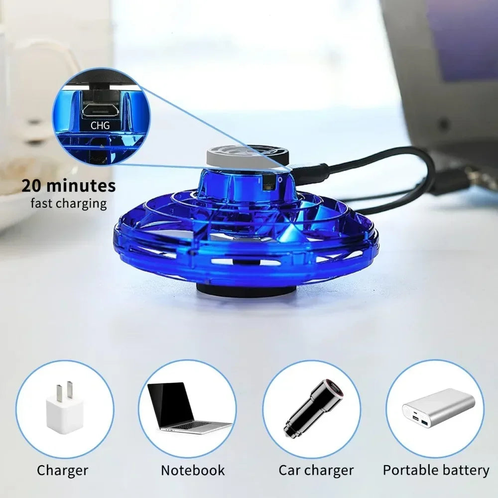 Flying Spinner UFO Mini Drone,Flying Spinner Hand Operated Drones Indoor Outdoor Cool Stuff Mini Drones Toys Birthday Gifts Velora