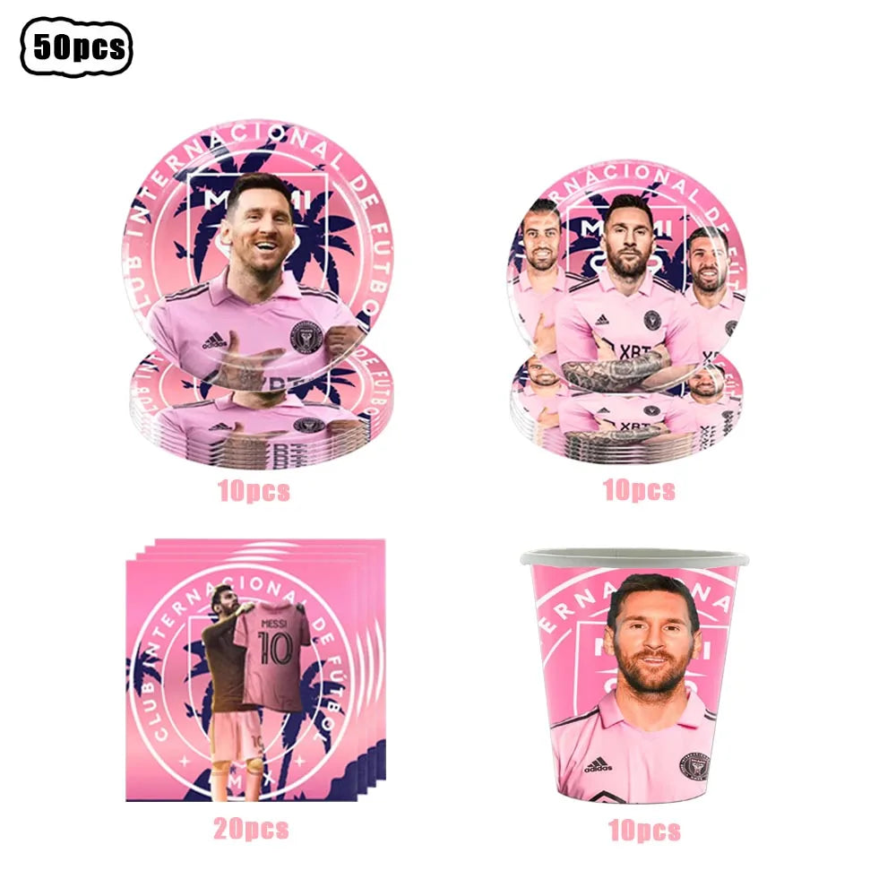 Soccer Club Stars AMessi Birthday Decor Football Disposable Tableware Set Tablecloth Balloons Plate Boy Girl Kids Party Supplies - Velora