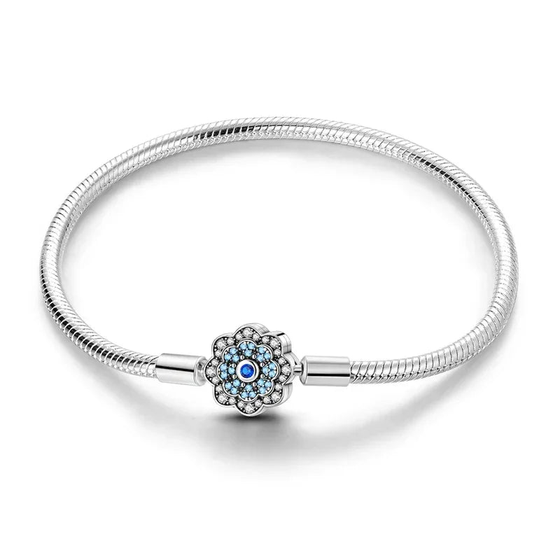 Radiant Blue Flower Clasp Sterling Silver Bracelet Itz Luxury