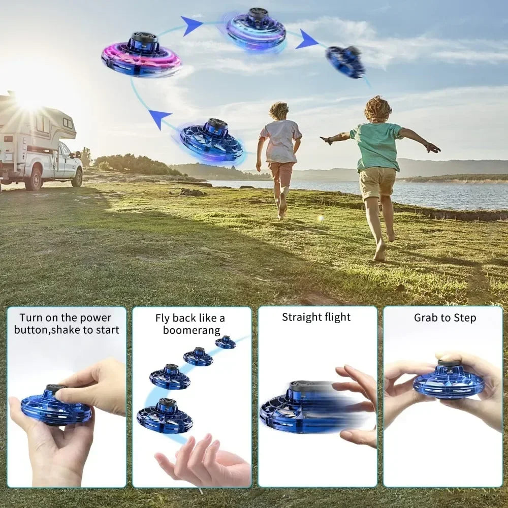 Flying Spinner UFO Mini Drone,Flying Spinner Hand Operated Drones Indoor Outdoor Cool Stuff Mini Drones Toys Birthday Gifts Velora