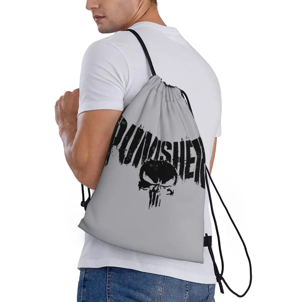 Custom Punisher Skeleton Drawstring Backpack Women Men Sport Gym Sackpack Portable Skull Bone Shopping Bag Sack - Velora