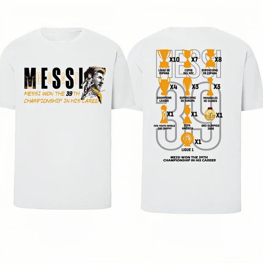 Messi Won The 39th Crown of His Career Commemorative Printed T-shirt Pure Cotton Men's and Women's Casual Outdoor T-shirt - Velora