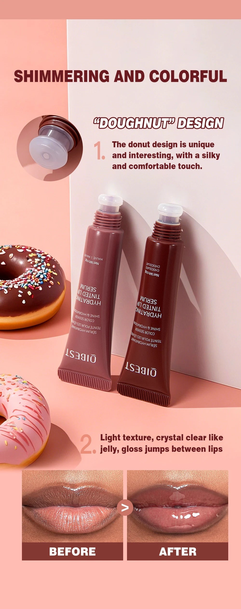 1PC Moisturizing Lip Gloss, Waterproof and Sweatproof, Easy to Apply, Non Fading, Non Staining, Creating Perfect Lip Makeup - Velora