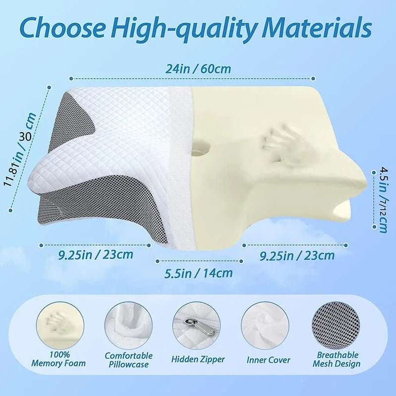 1pc Memory Foam Cervical Pillow, 2 in 1 Ergonomic Contour Orthopedic Pillow for Neck Pain, Contoured Support Pillows,Neck Pillow Velora