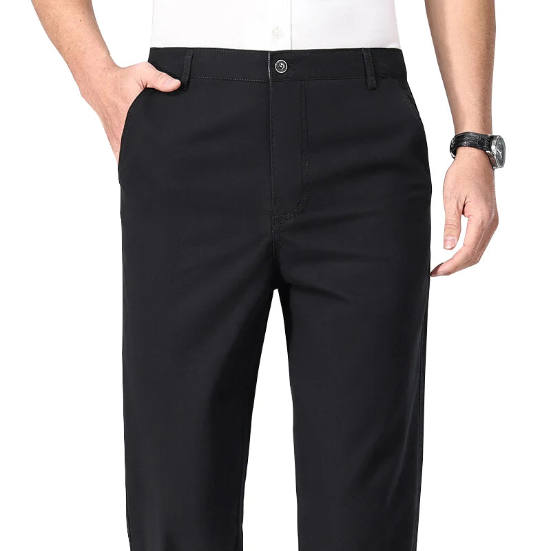 Spring Summer Cotton Suit Pants Men Solid Color Smart Casual Dress Trousers Man Lightweight Zipper Fly Straight Breathable Pants - Velora