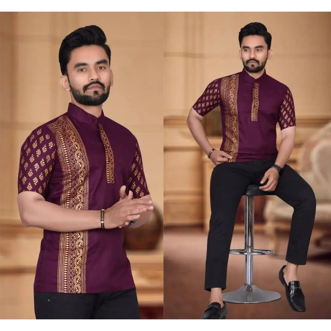 Kurta Men's Muslim Shirt with Embossed Totem Long Straight Casual Shirt African Islam Shirt Men Dubai Men Clothing Arabe Hombre Velora