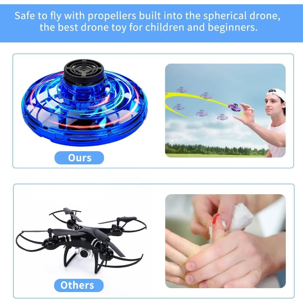 Flying Spinner UFO Mini Drone,Flying Spinner Hand Operated Drones Indoor Outdoor Cool Stuff Mini Drones Toys Birthday Gifts Velora