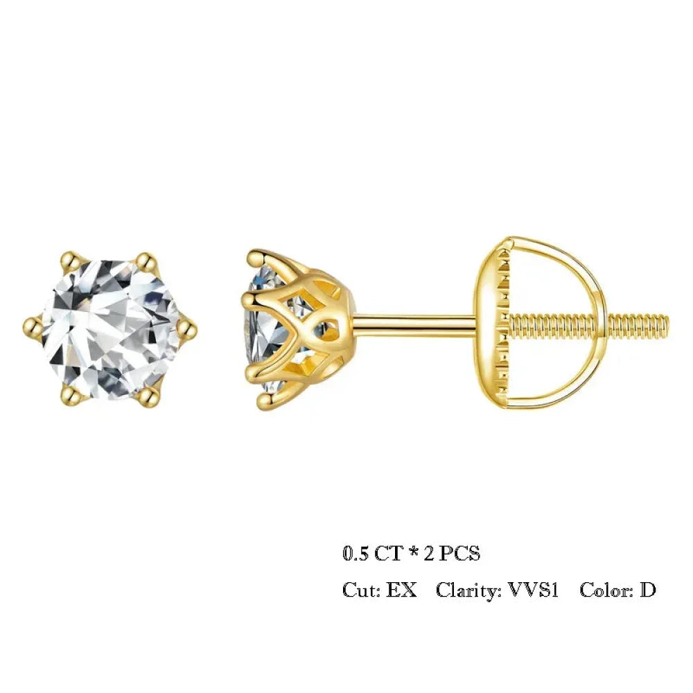 Radiant Moissanite Stud Earrings | D Color Round Cut 925 Silver, Gold Plated Itz Luxury