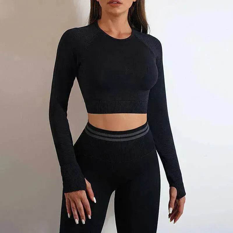 Seamless Yoga Pants Sports Gym Fitness Leggings Or Long Sleeve Tops Outfit - Velora