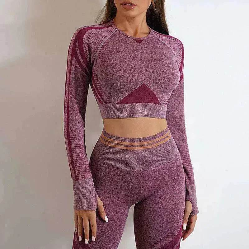 Seamless Yoga Pants Sports Gym Fitness Leggings Or Long Sleeve Tops Outfit - Velora