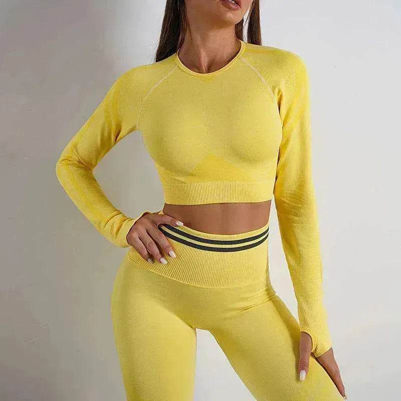 Seamless Yoga Pants Sports Gym Fitness Leggings Or Long Sleeve Tops Outfit - Velora