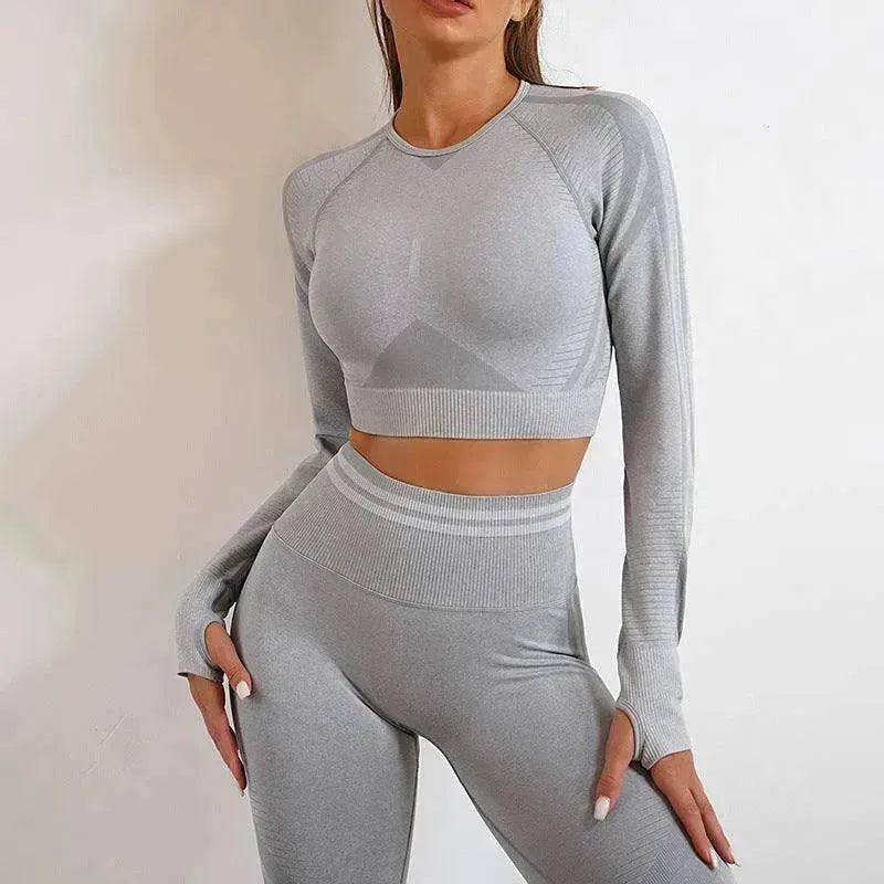 Seamless Yoga Pants Sports Gym Fitness Leggings Or Long Sleeve Tops Outfit - Velora