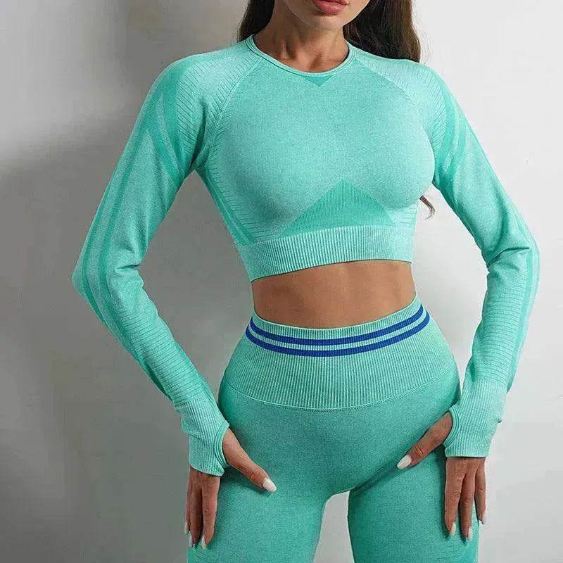 Seamless Yoga Pants Sports Gym Fitness Leggings Or Long Sleeve Tops Outfit - Velora