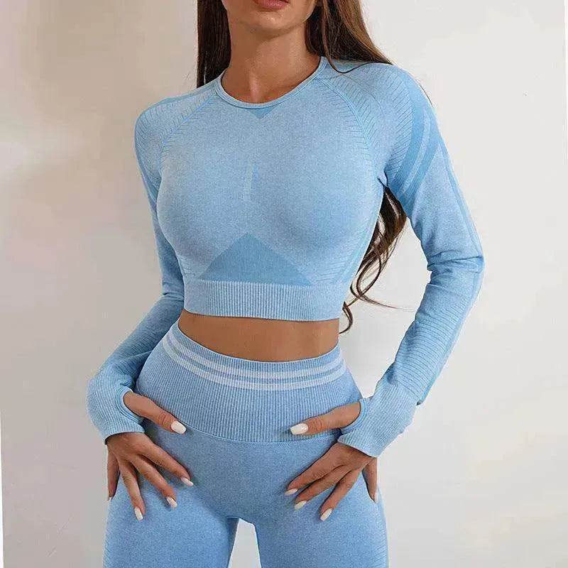 Seamless Yoga Pants Sports Gym Fitness Leggings Or Long Sleeve Tops Outfit - Velora