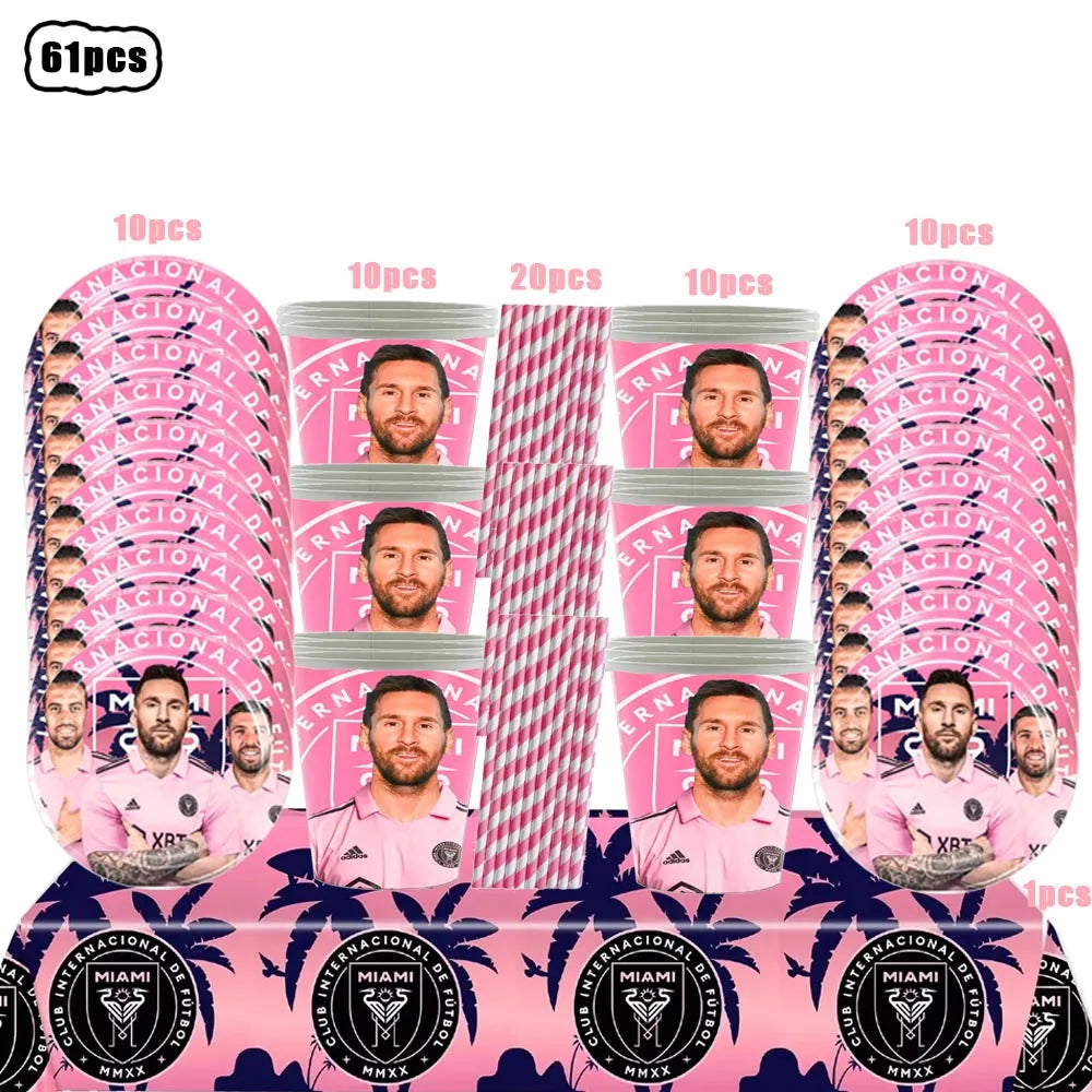 Soccer Club Stars AMessi Birthday Decor Football Disposable Tableware Set Tablecloth Balloons Plate Boy Girl Kids Party Supplies - Velora
