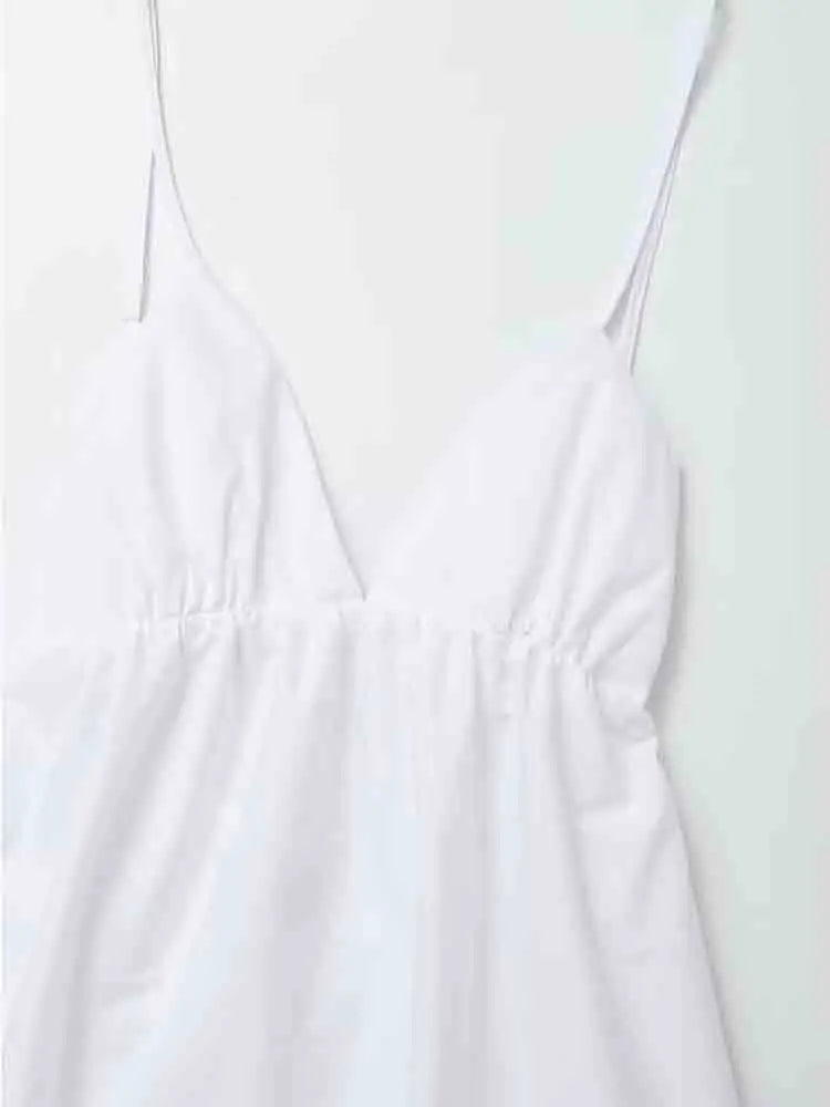 Women's Maxi Dress White Cotton Backless Spaghetti Strap - Velora