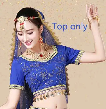 Bollywood Belly Dance Costume Set Indian Dance Sari 2/3/4/5pcs Chiffon Belly Dance Clothing Women Oriental Dance Practice Suit - Velora