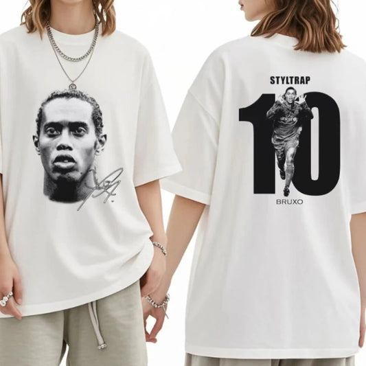 Ronaldinho Head Printed Short Sleeve Fashion Brand Crew-neck Cotton Casual Breathable High Quality Men's women oversize T-shirt - Velora
