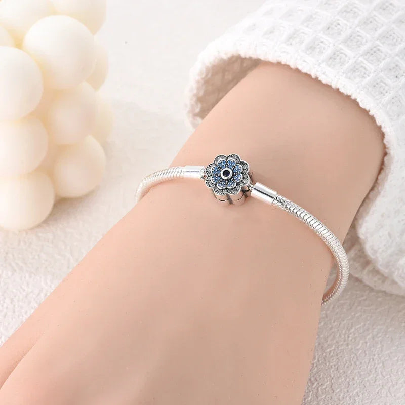 Radiant Blue Flower Clasp Sterling Silver Bracelet Itz Luxury