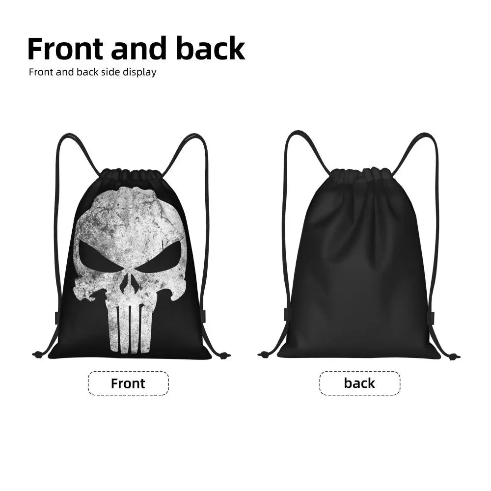 Custom Punisher Skeleton Drawstring Backpack Women Men Sport Gym Sackpack Portable Skull Bone Shopping Bag Sack - Velora