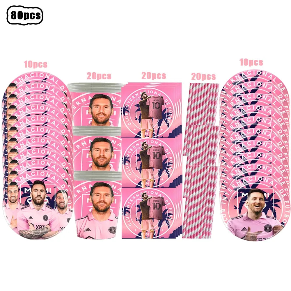 Soccer Club Stars AMessi Birthday Decor Football Disposable Tableware Set Tablecloth Balloons Plate Boy Girl Kids Party Supplies - Velora