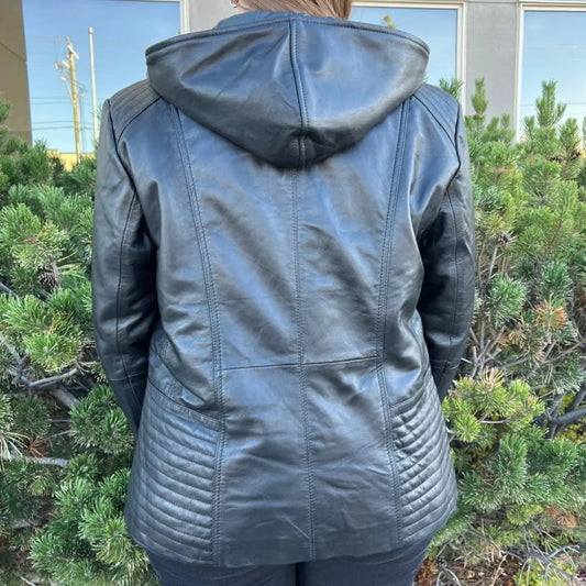 Sheep Leather Jacket with Removable Hood - Velora Luxury Fashion