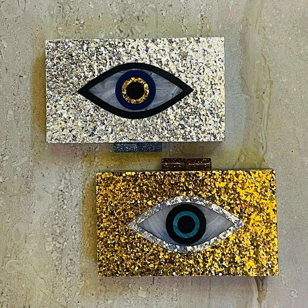 Silver Evil Eye Clutch - Velora Luxury Fashion