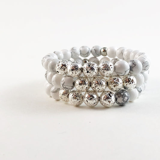 Silver Lava and White Howlite Bracelet - Velora Luxury Fashion