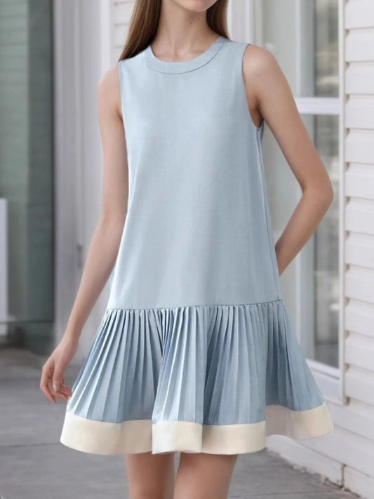 Sleeveless Pleated Hem Dress - Velora Luxury Fashion