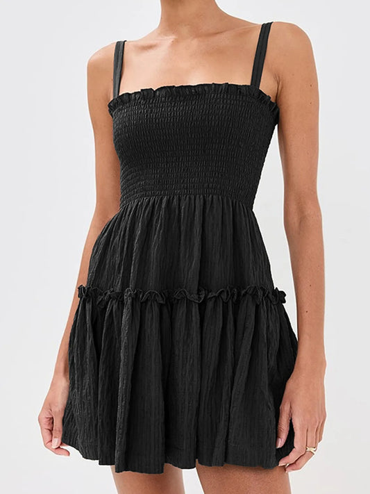 Smocked Frill Cami Mini Dress - Velora Luxury Fashion