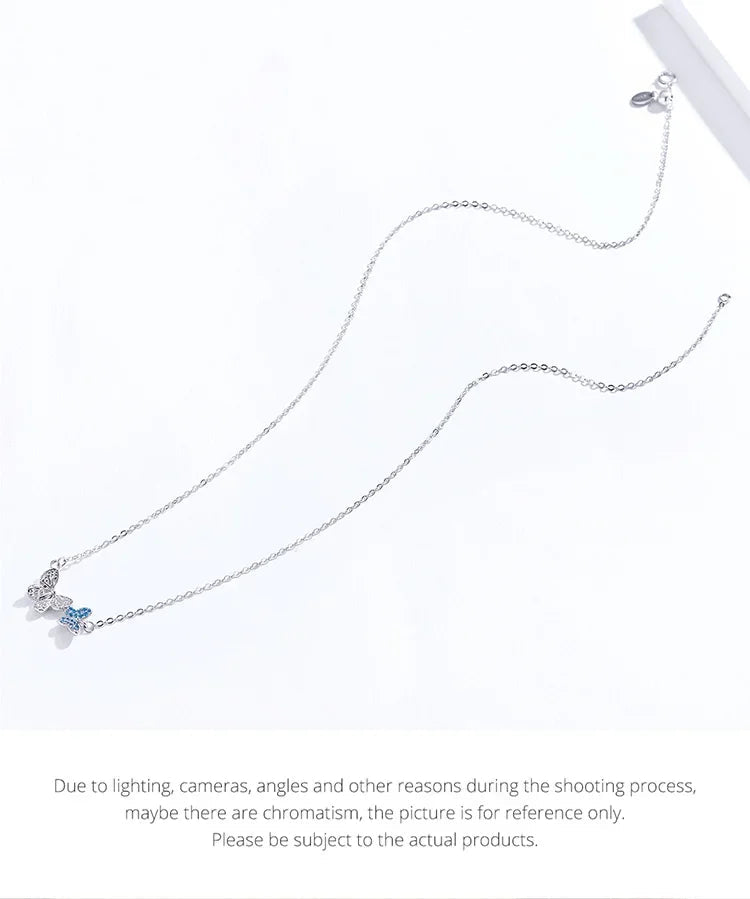 Soar with Style: Blue Zircon Korean Style Sterling Silver Butterfly Necklace - Velora Luxury Fashion
