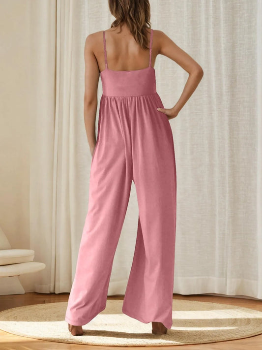 Spaghetti Strap Wide Leg Jumpsuit - Velora Luxury Fashion