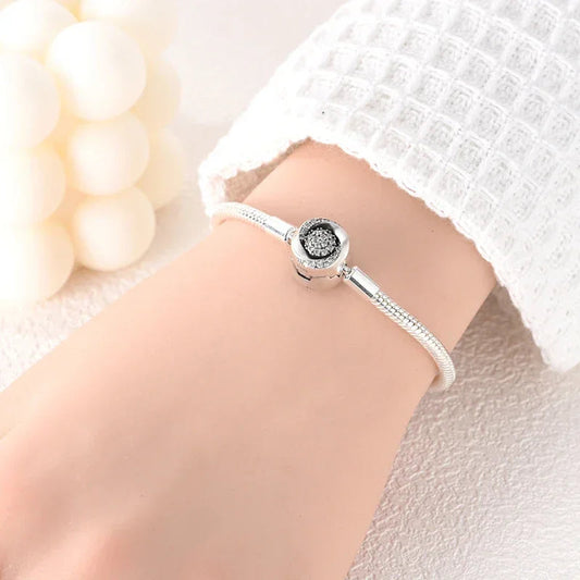 Sterling Silver Snake Chain Bracelet with Rose CZ Clasp - Velora Luxury Fashion