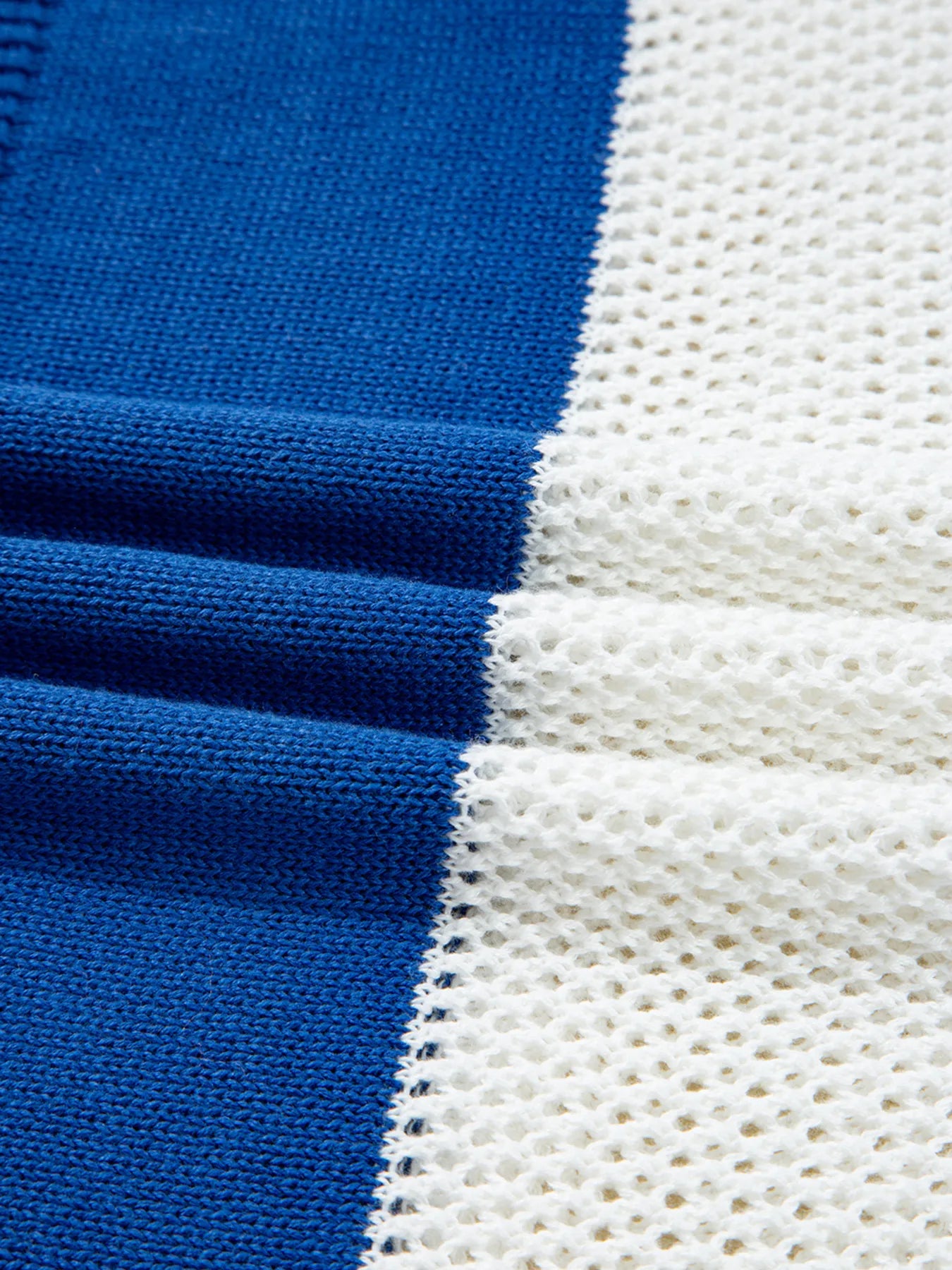 Stripe Colorblock Polo Collar Crochet Knitted Cover Up - Velora Luxury Fashion