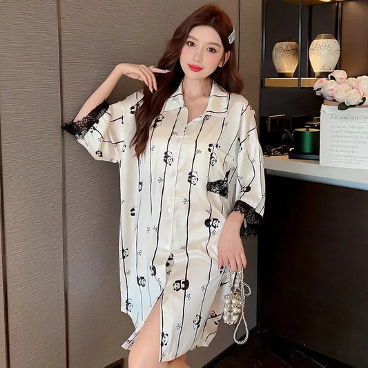 Striped Shirt Dress Short Sleeve Plus Size Loose Pajamas For Women EX-STOCK Canada