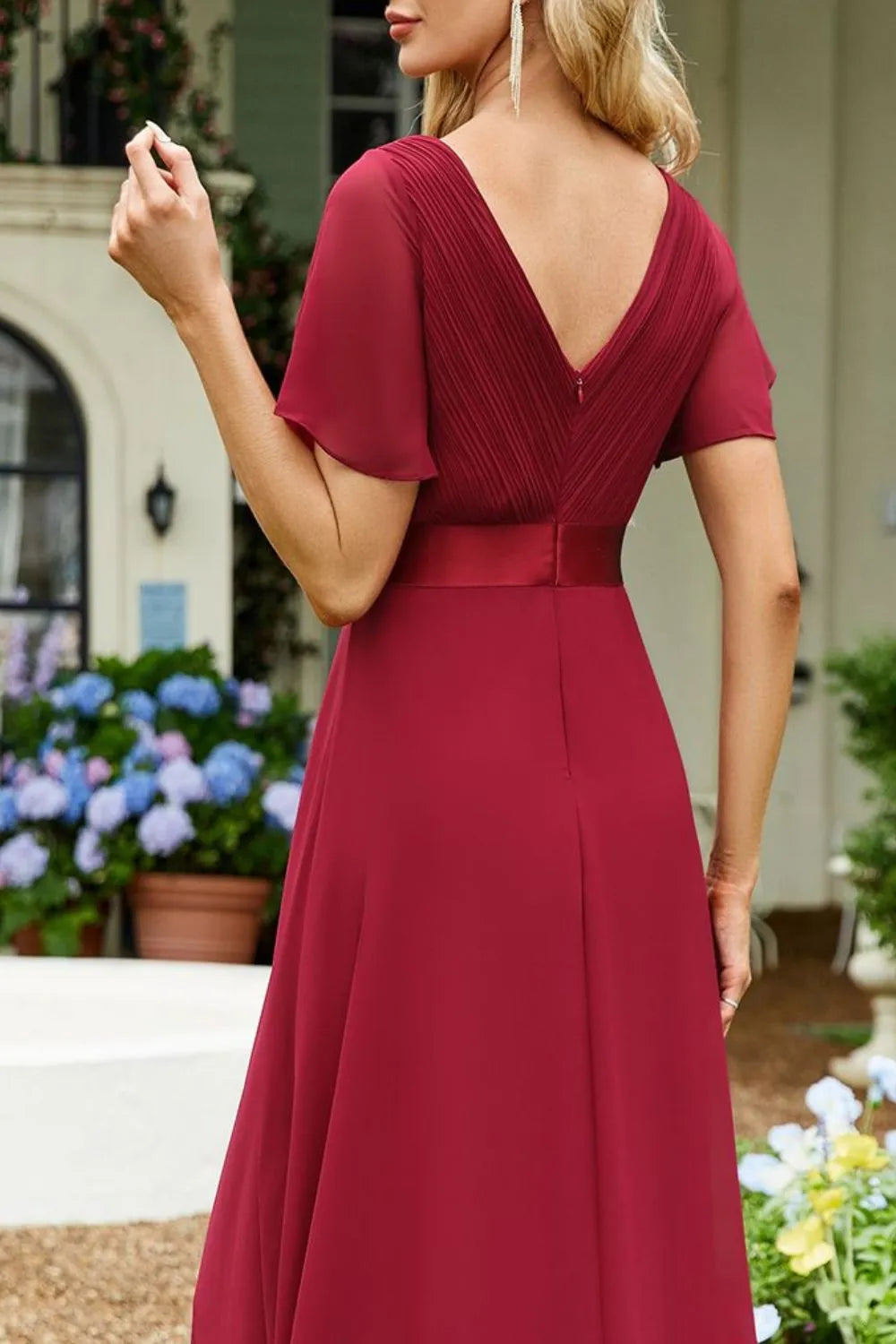 Surplice Flutter Sleeve Maxi Dress - Velora