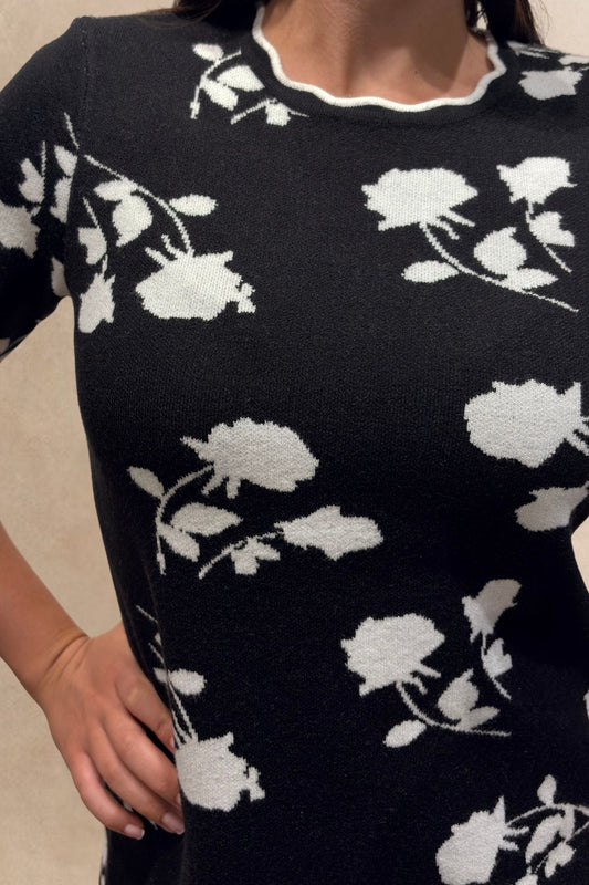 Suzanna Women's Black Floral Print Dress Short Sleeves - Velora Luxury Fashion