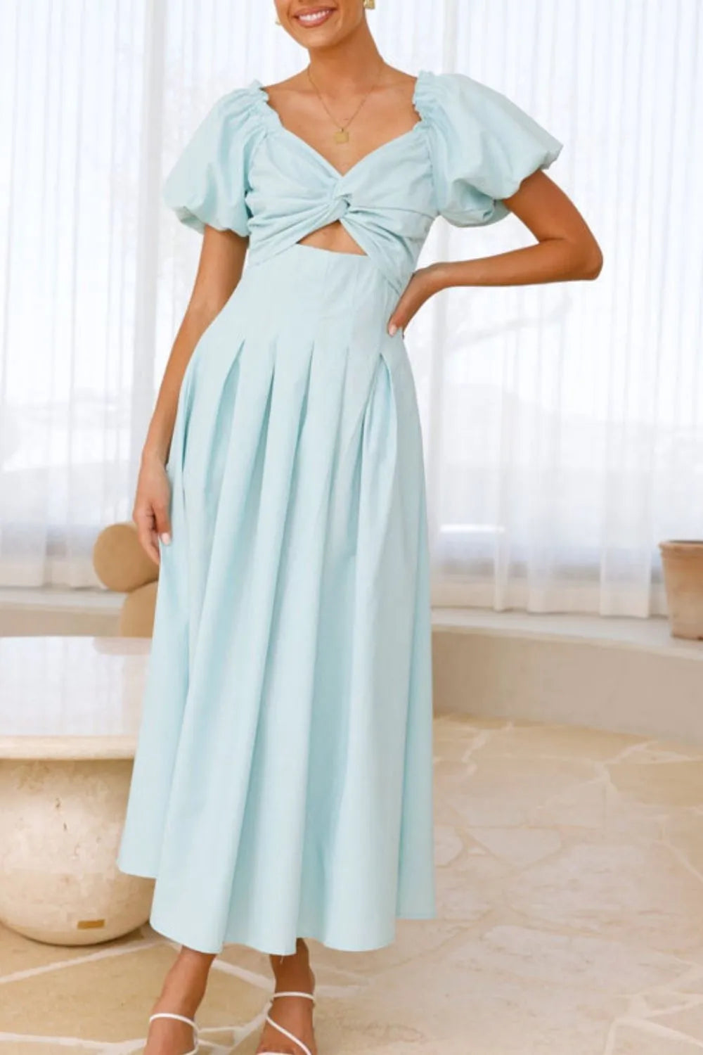 Sweetheart Neck Puff Sleeve Dress - Velora Luxury Fashion