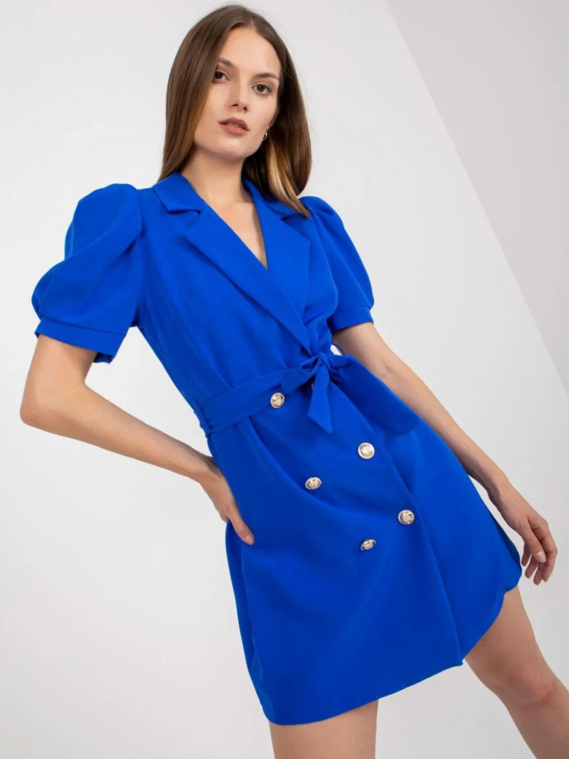 Tie Waist Short Sleeve Blazer Dress - Velora