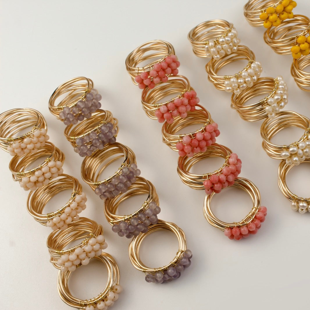 Amethyst - Beaded Dainty Ring