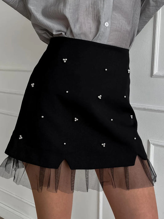 Tulle Hem Mini Skirt - Velora Luxury Fashion